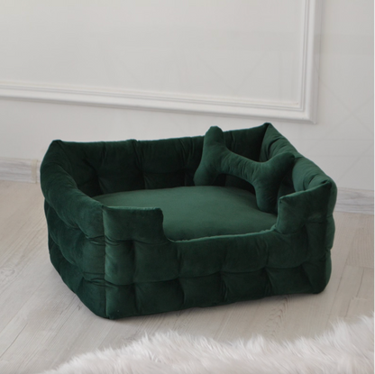 hondenmand velvet, hondenbed velours donkergroen jade groen