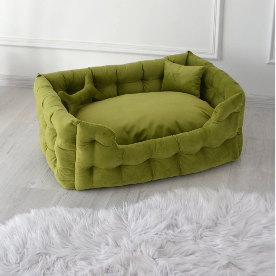 hondenmand velvet, hondenbed velours lichtgroen groen