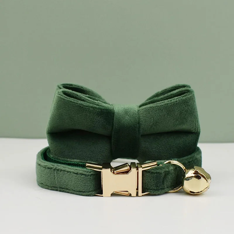 velvet halsband hond kat puppy met belletje groen