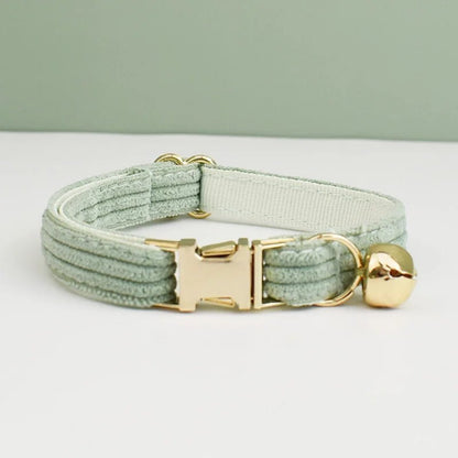 corduroy katten honden halsband met bel en strikje