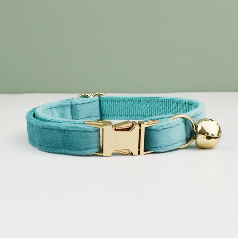 velvet halsband hond kat puppy met belletje blauw