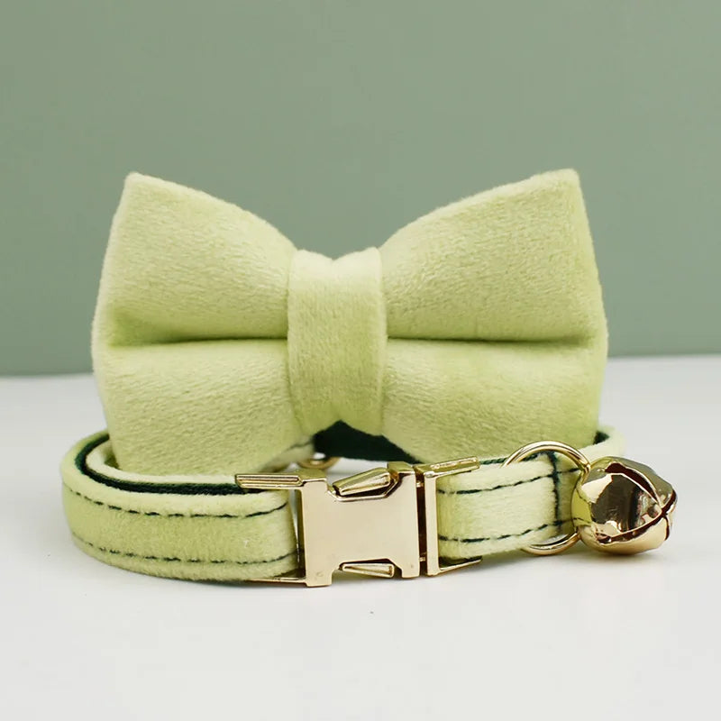 velvet halsband hond kat puppy met belletje lichtgroen