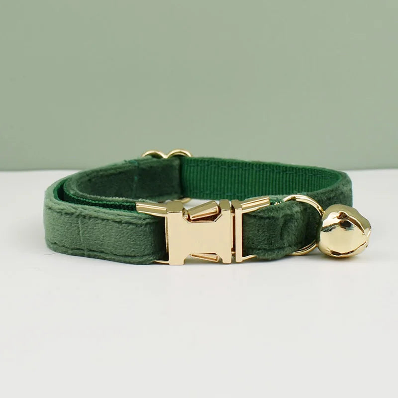 velvet halsband hond kat puppy met belletje groen