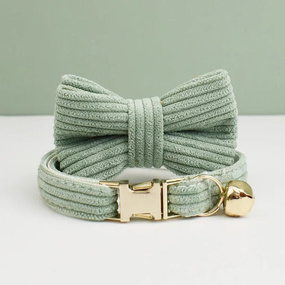 corduroy katten honden halsband met bel en strikje