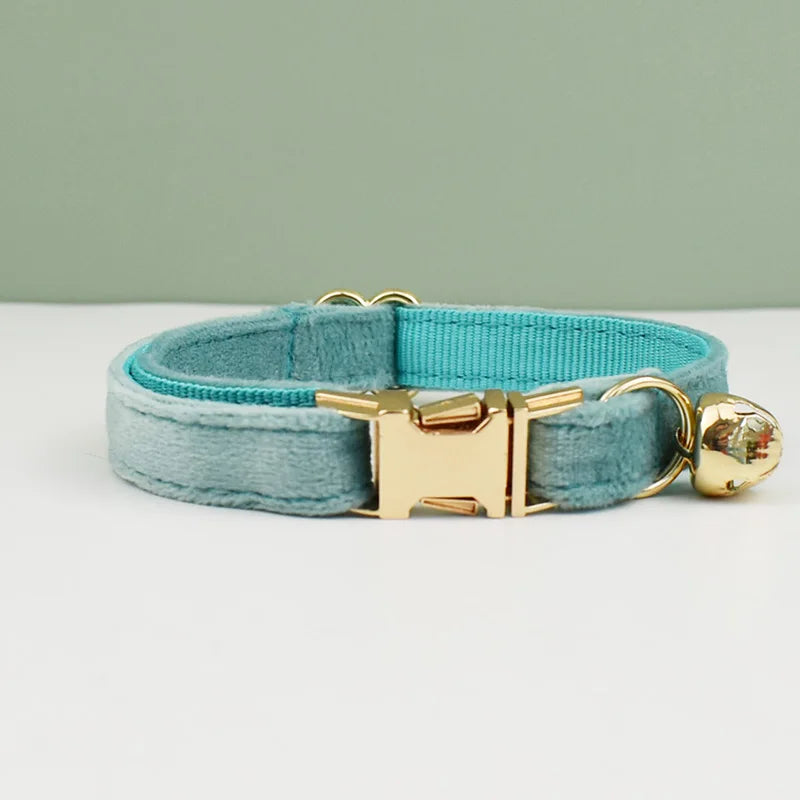 velvet halsband hond kat puppy met belletje blauw