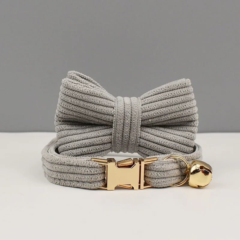 corduroy katten honden halsband met bel en strikje