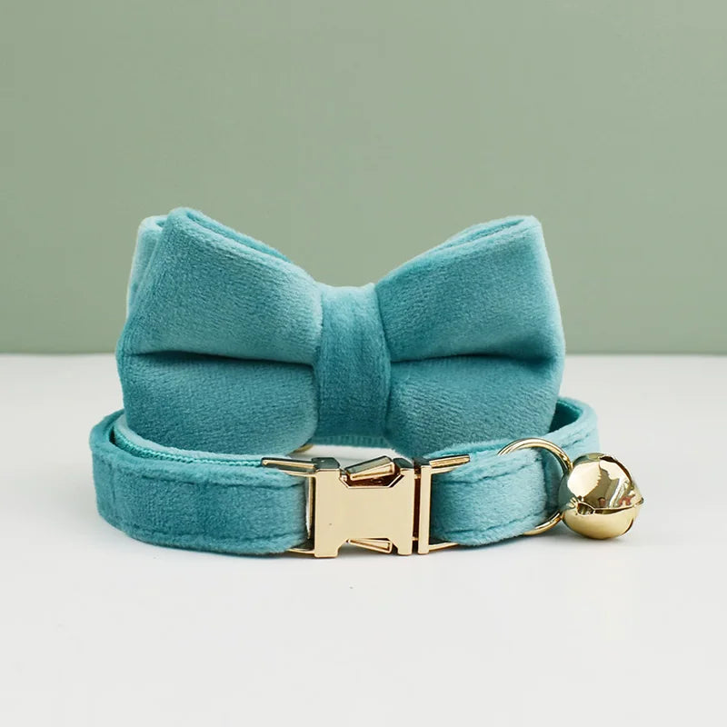 velvet halsband hond kat puppy met belletje blauw