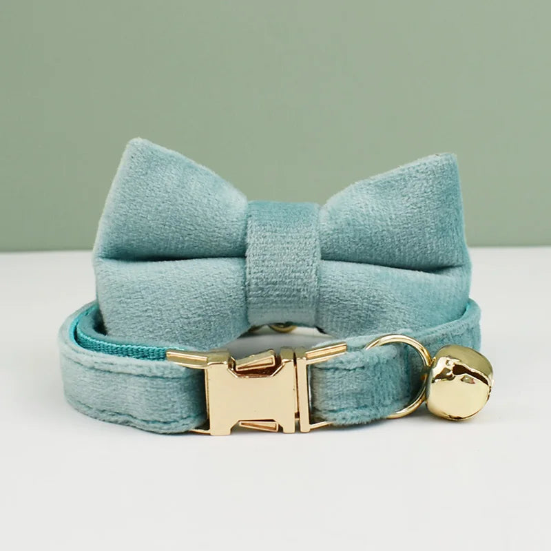 velvet halsband hond kat puppy met belletje blauw