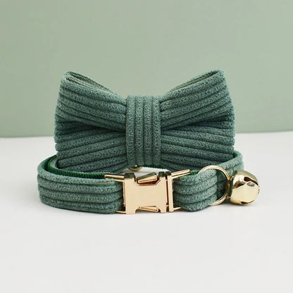 corduroy katten honden halsband met bel en strikje