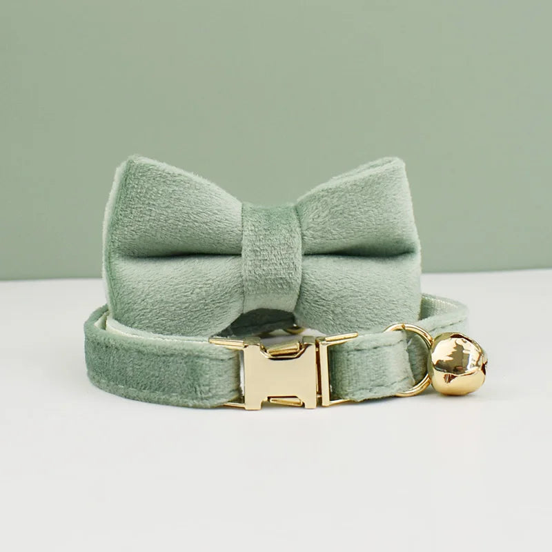 velvet halsband hond kat puppy met belletje mint groen