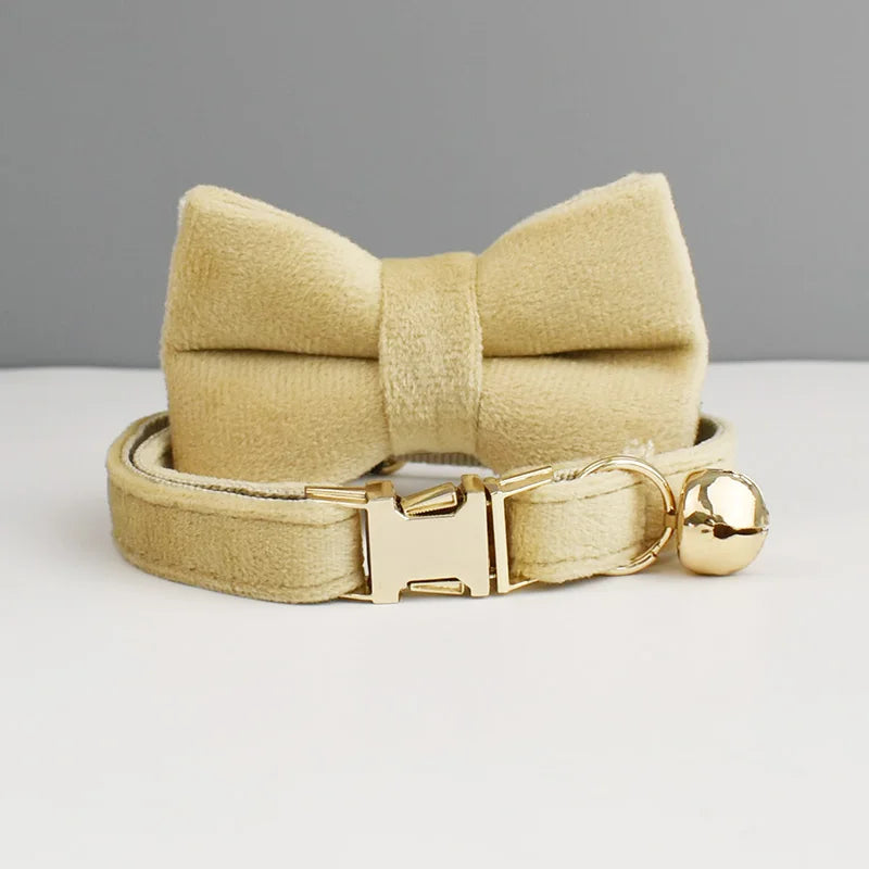 velvet halsband kat hond belletje strikje beige strik