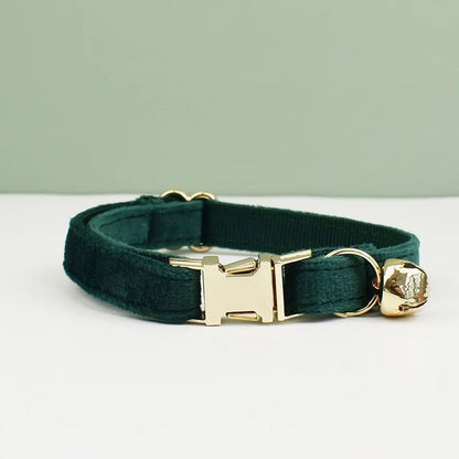 velvet halsband hond kat puppy met belletje donkergroen