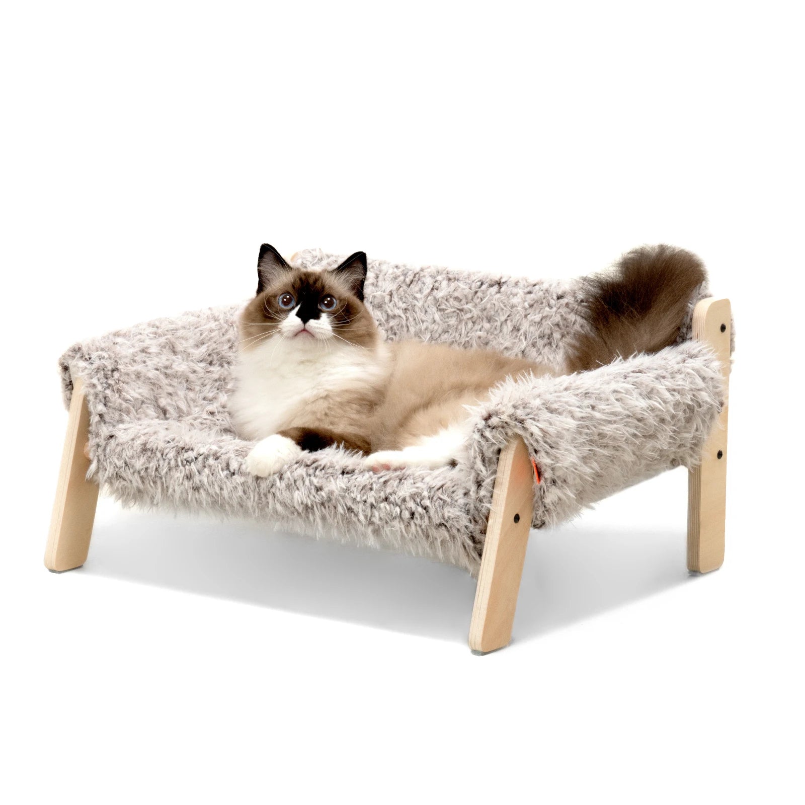 kattenbed op poten, fluffy, hout