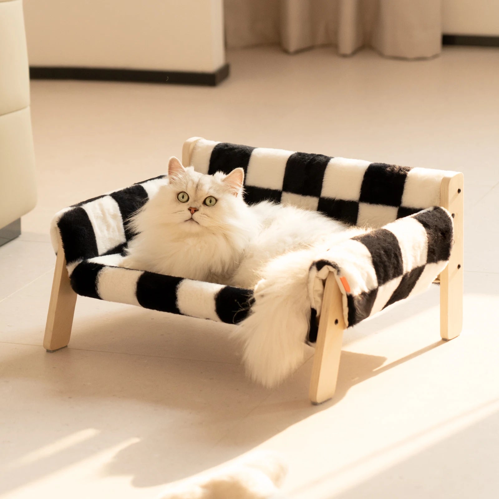 Kattenbed kleine hondenbed fluffy Luxe Hout