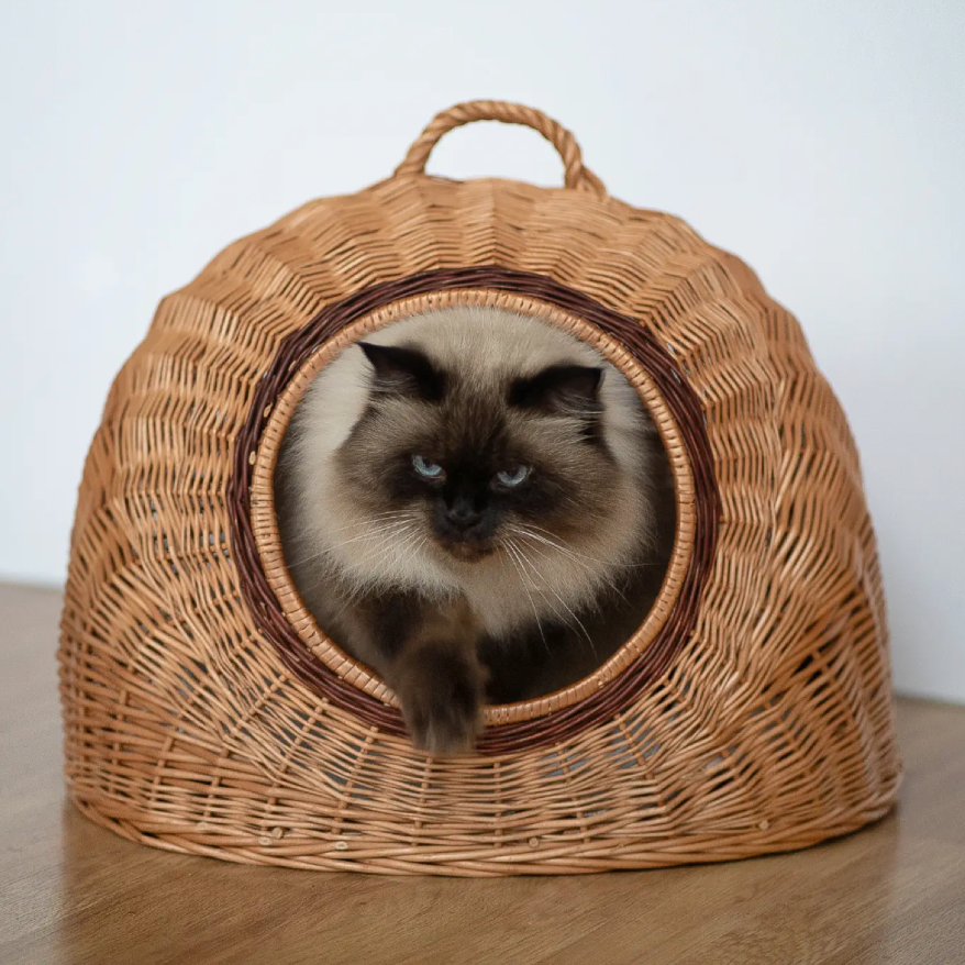 Luxe Handgemaakte Ronde Rotan Kattenmand